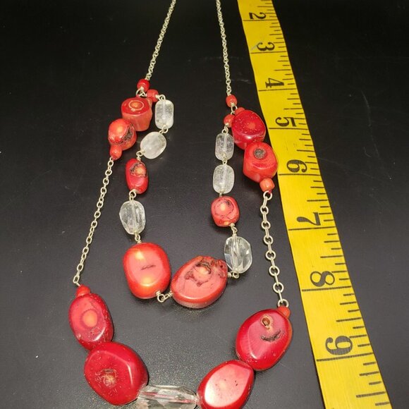 Red Coral Necklace Vintage - Raw And Natural  Double Strands High Quality 10' - Picture 7 of 9